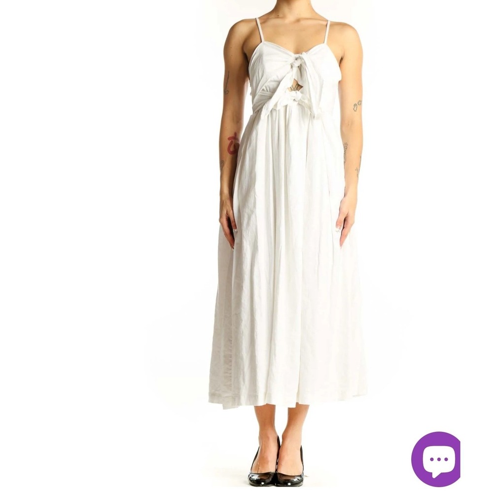 Madewell White Linen Blend Tie-Front‎ Midi Dress Size L/10